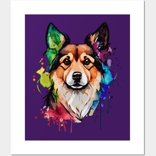 Colorful Dog Digital Watercolor Portrait Posters and Art